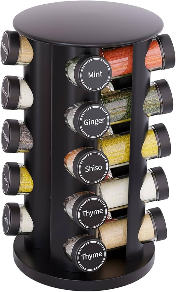 New England Stories Revolving Spice Rack Set with 20 Spice Jars, Kitchen Spice Tower Organizer fo... | Amazon (US)
