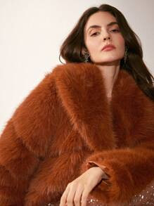 Anewsta Women's Elegant Fluffy Collar Short Jacket | SHEIN