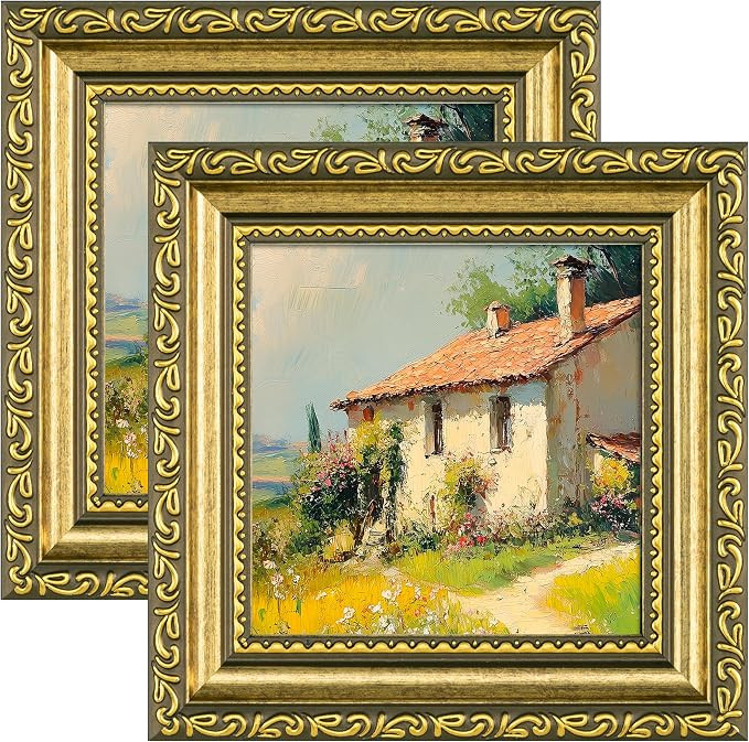 eletecpro 4x4 Picture Frames Set of 2, Ornate Frame with Glass Cover, Rustic Gold Vintage Photo F... | Amazon (US)