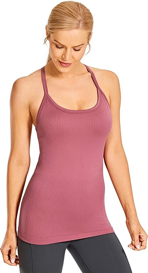 CRZ YOGA Seamless Workout Tank Tops for Women Racerback Athletic Camisole Sports Shirts with Buil... | Amazon (US)