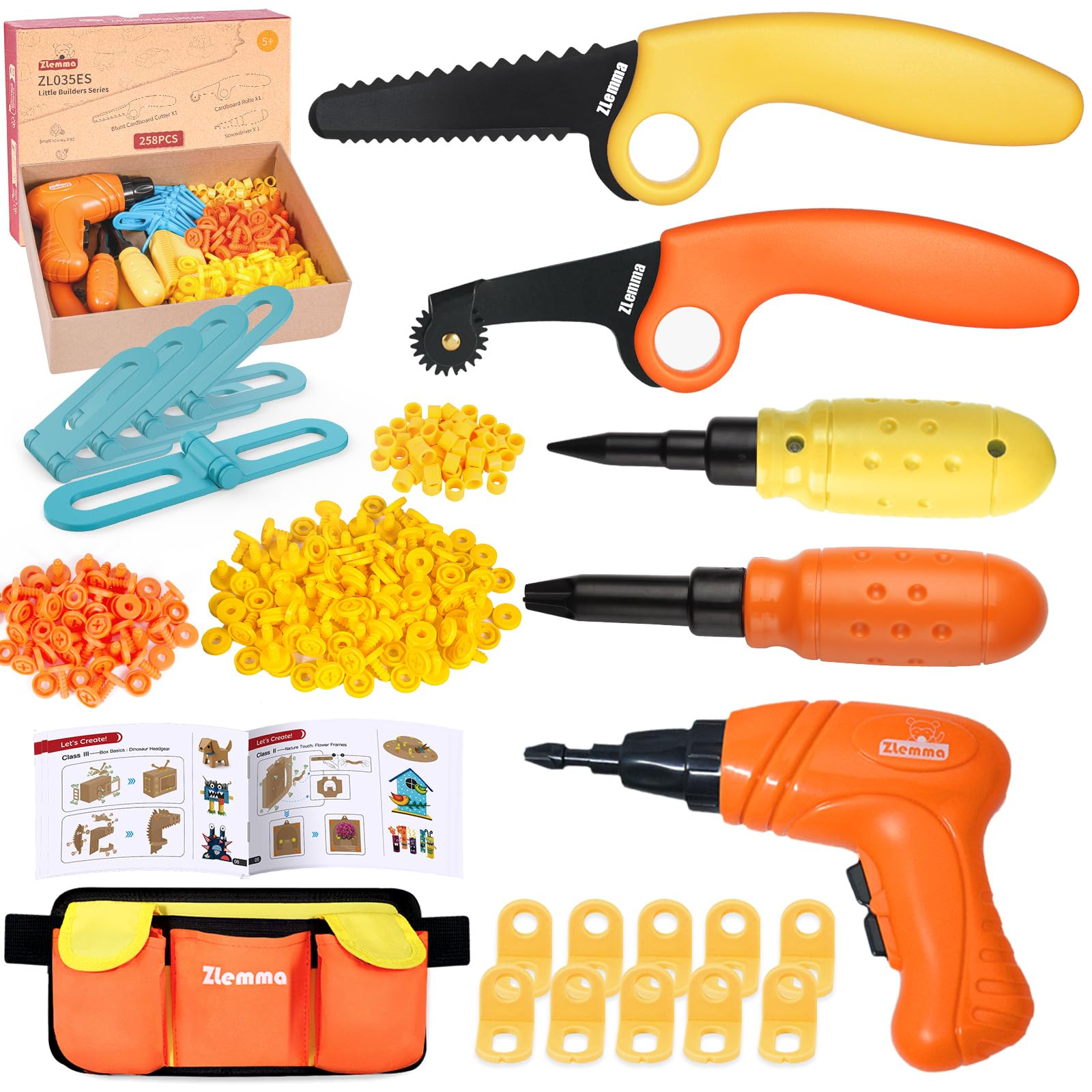 Kids Cardboard Construction Tool Set with Electric Drill & Tool Belt -258PCS, STEM Building Kit for Creative Craft Projects, Educational DIY Engineering Toy for Boys & Girls | Amazon (US)