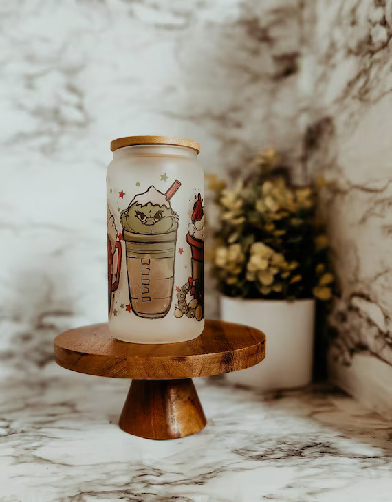 Grinchmas Christmas iced coffee cup, winter coffee cup, Iced Coffee Cup ,  Glass Cup with Lid and... | Etsy (US)