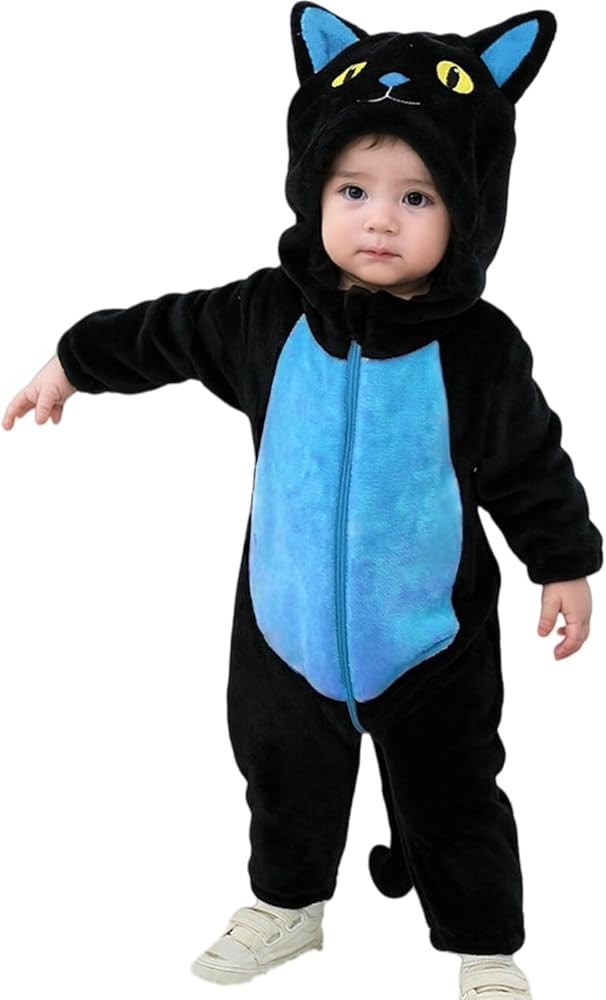 Toddler Baby Boy Girl Black Cat Costume Hooded Jumpsuit Zipper Snowsuit Fuzzy Warm Winter Clothes... | Amazon (US)
