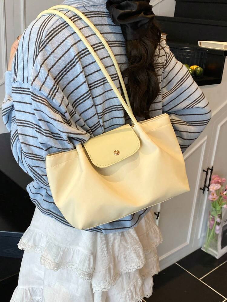 Minimalist Style Solid Color Women's Shoulder Bag, High-End Button Decorated Tote Bag, Fashionabl... | SHEIN