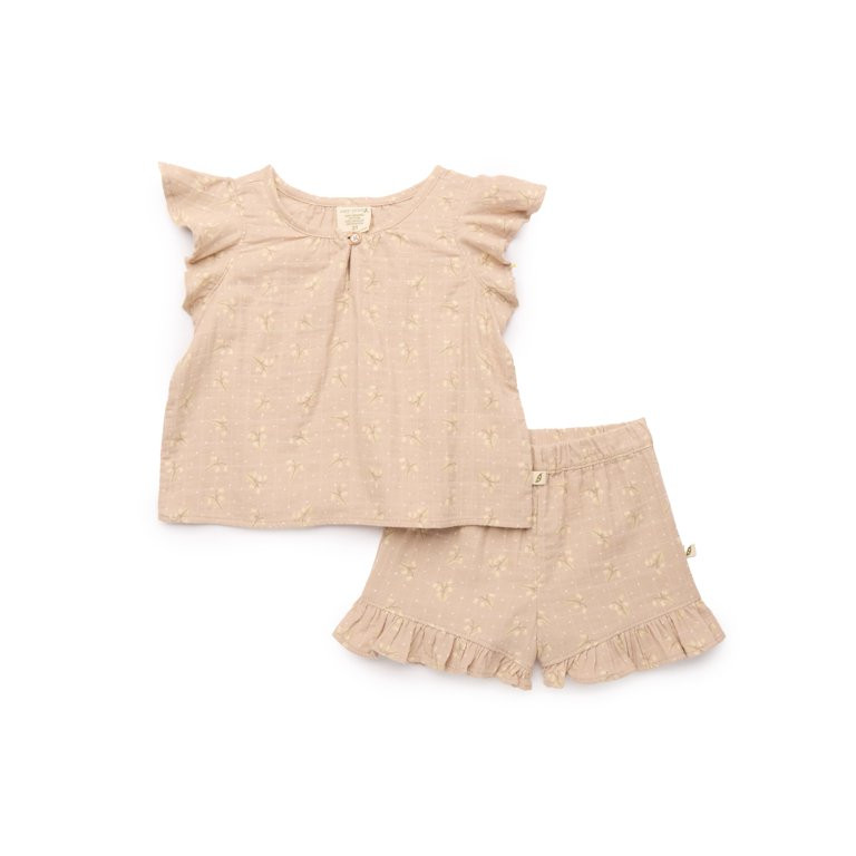 easy-peasy Toddler Girls Organic Dobby Check Ruffle Top & Shorts Set, 2-Piece, Sizes 18M-5T | Walmart (US)