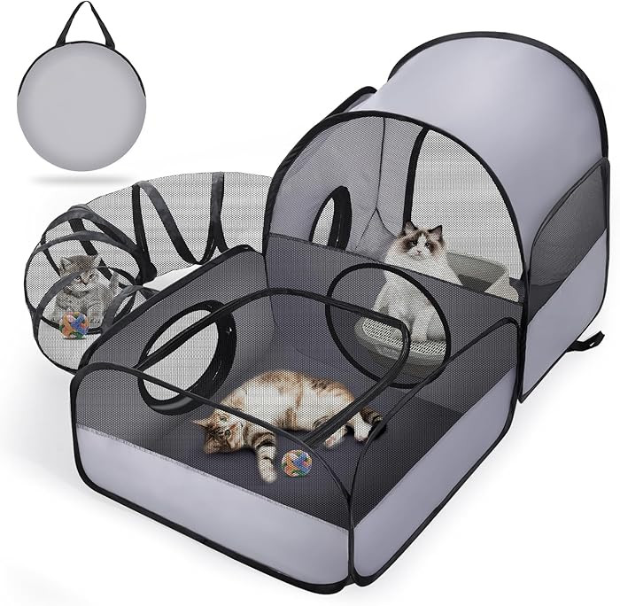 Portable Cat Playpen with Surround Tunnel, 2-Linked-Enclosed Areas, Ideal Cat Tent Outdoor or Cat... | Amazon (US)