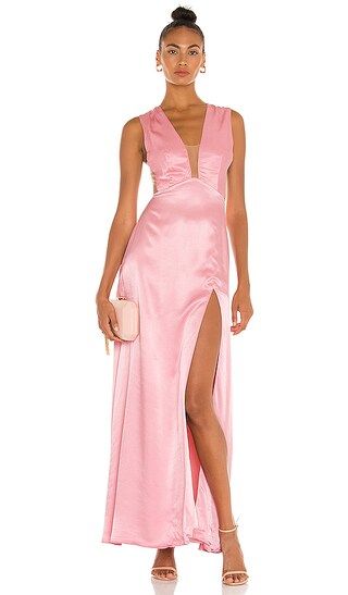 Genevie Satin Gown in Pink | Revolve Clothing (Global)