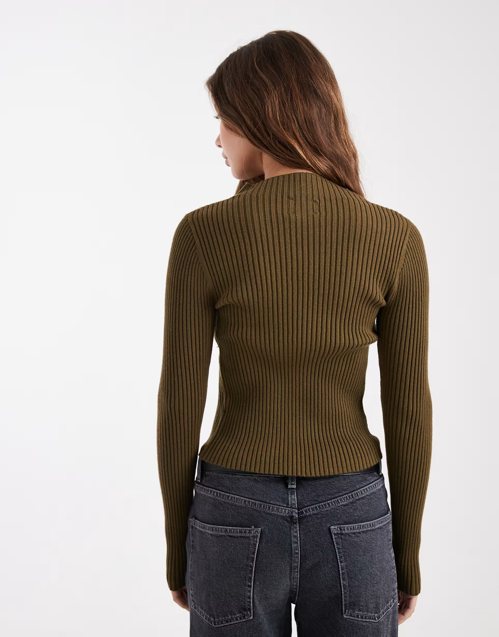 ASOS DESIGN knitted placement rib high neck top in olive | ASOS | ASOS (Global)