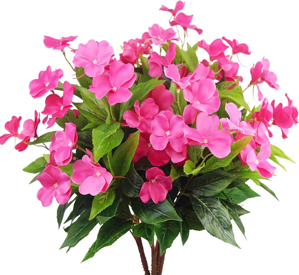 4 Pcs Artificial Flowers Outdoor Impatiens UV Resistant Silk Impatiens Flowers Rose Red Faux Flow... | Amazon (US)