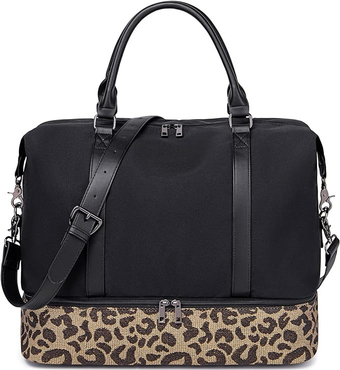 Womens Travel Weekender Bag Leopard Overnight Carry on Luggage Shoulder Duffel Beach Tote Bag wit... | Amazon (US)