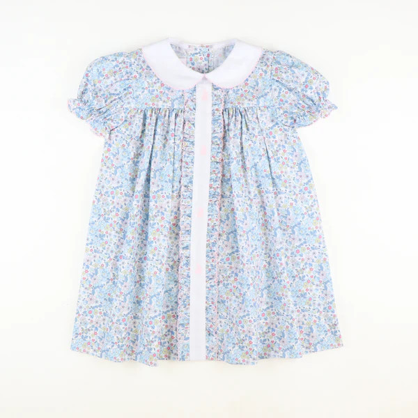 Embroidered Silhouette Bunnies Dress - Garden Party Floral | Southern Smocked Co.