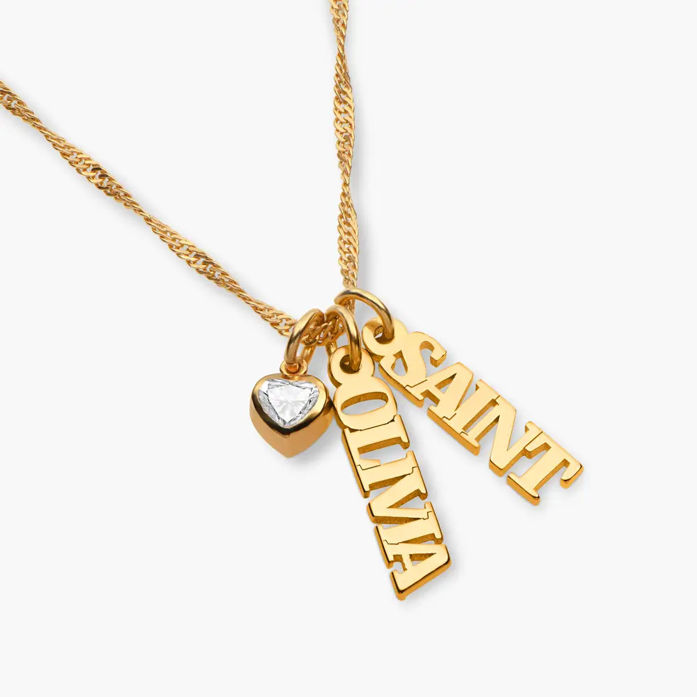 Singapore Chain Name Necklace With 0.2 Ct Heart Shaped Diamond - Gold Vermeil | Oak & Luna (US)