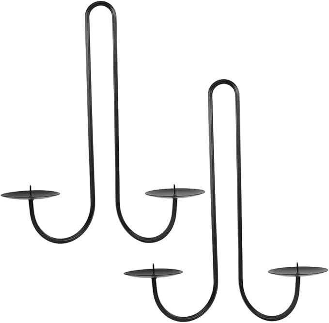 Metal Wall Candle Sconce Holder Set of 2, Black Double Arm Metal Wall Sconces Candle Holders, Wal... | Amazon (US)