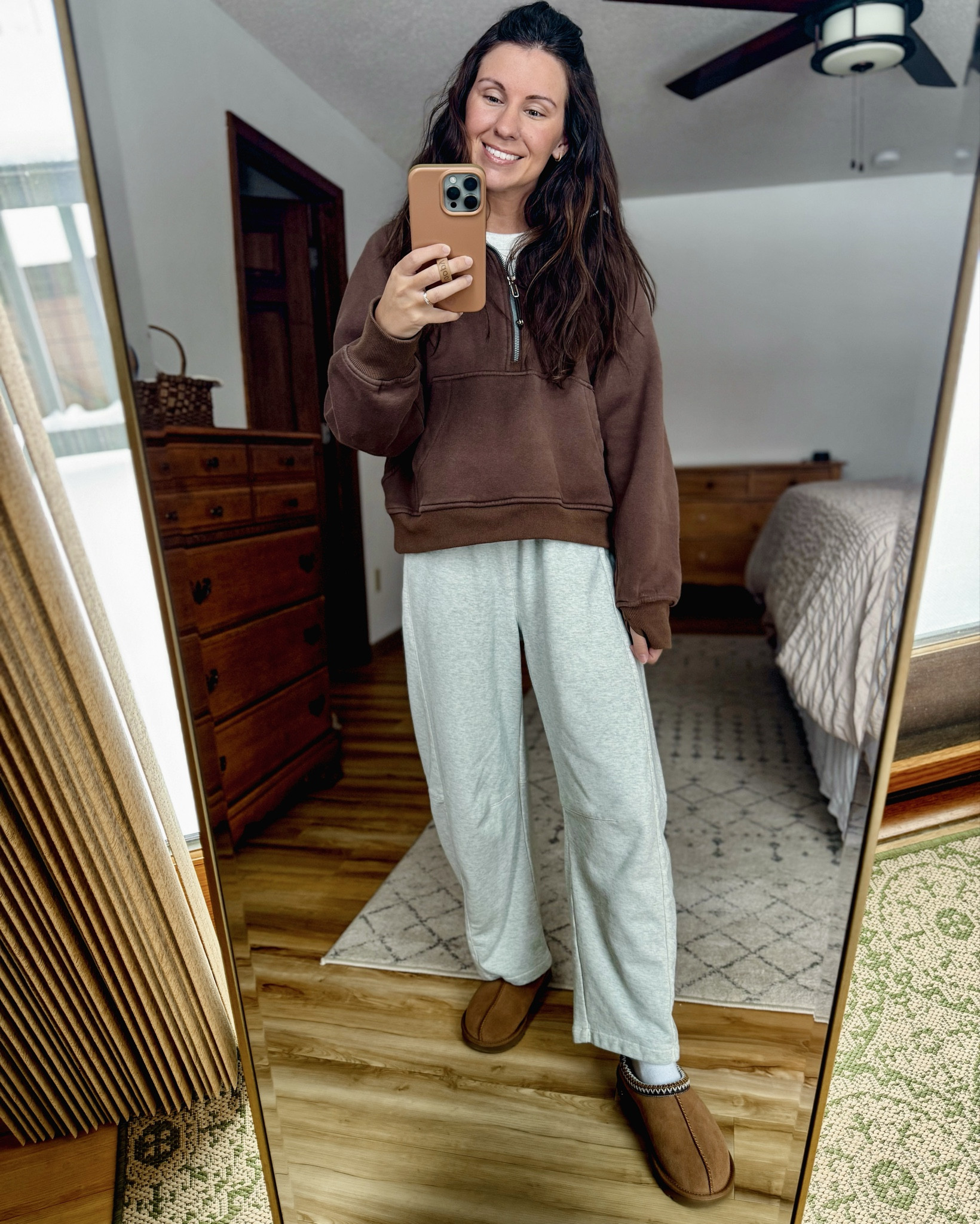 Small in my tank top, small in my 1/2 zip sweatshirt and xs in my barrel sweatpants. My Uggs are size 6🤎

#LTKgrwm #LTKPetite #LTKootd