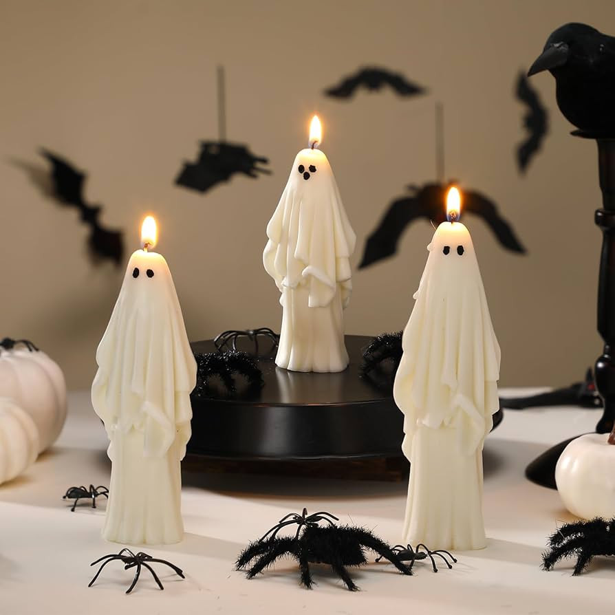 Nuanchu 3 Pcs Halloween Ghost Candles Set Halloween Table Centerpiece Cute Ghost Taper Candle Whi... | Amazon (US)
