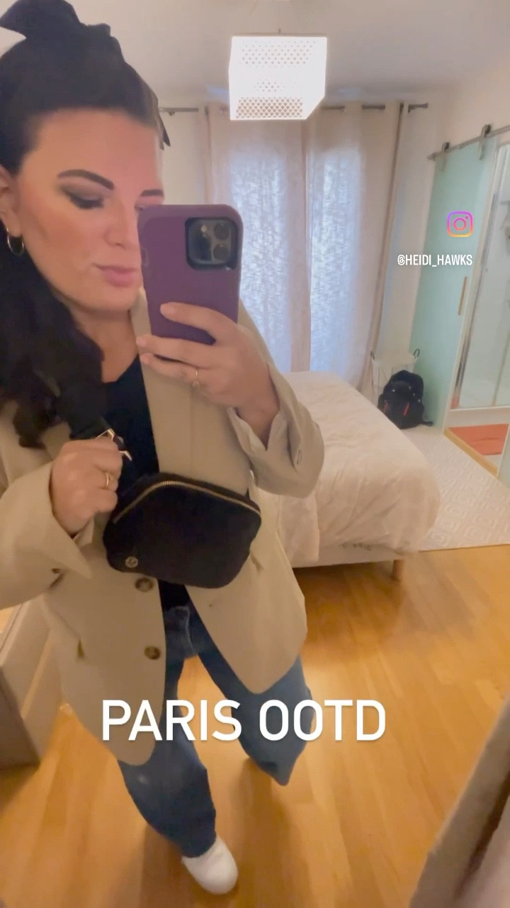 Paris ootd Travel capsule wardrobe always has a jacket or blazer, easy tank tops, classic jeans like madewell denim, & Nike Air Force with my lululemon everything belt bag. It’s an easy travel outfit for midsize fashion and mom style. 

#LTKstyletip #LTKtravel #LTKcurves