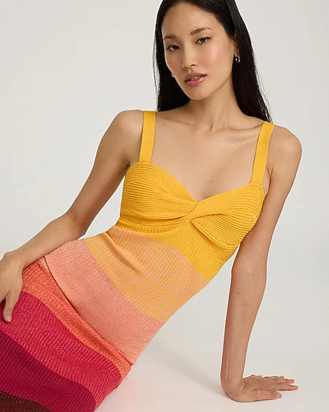 Ombre Color Block Sweetheart Twist Front Midi Sweater Dress | Express