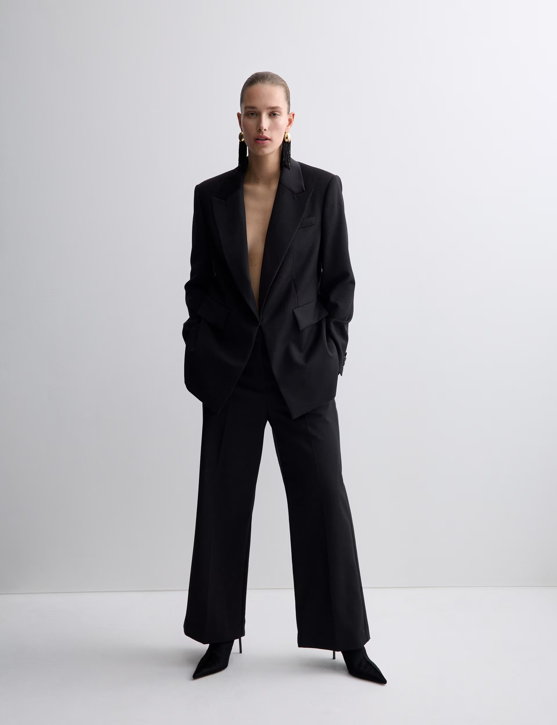 Wool Blend Satin Trim Wide Leg Trousers | M&S x 16Arlington | M&S | Marks & Spencer (UK)