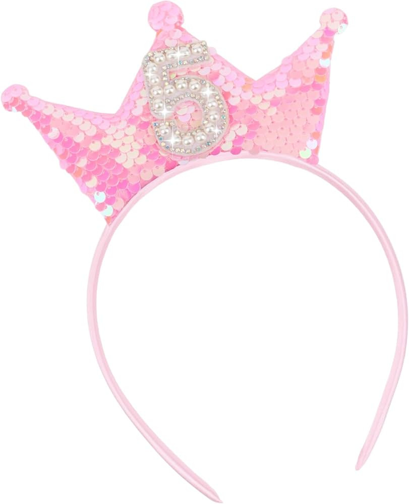 Jaciya Pink Headband Sequin Headbands Sparkling Tiara Pearl Hairband Birthday Head Band Princess ... | Amazon (US)
