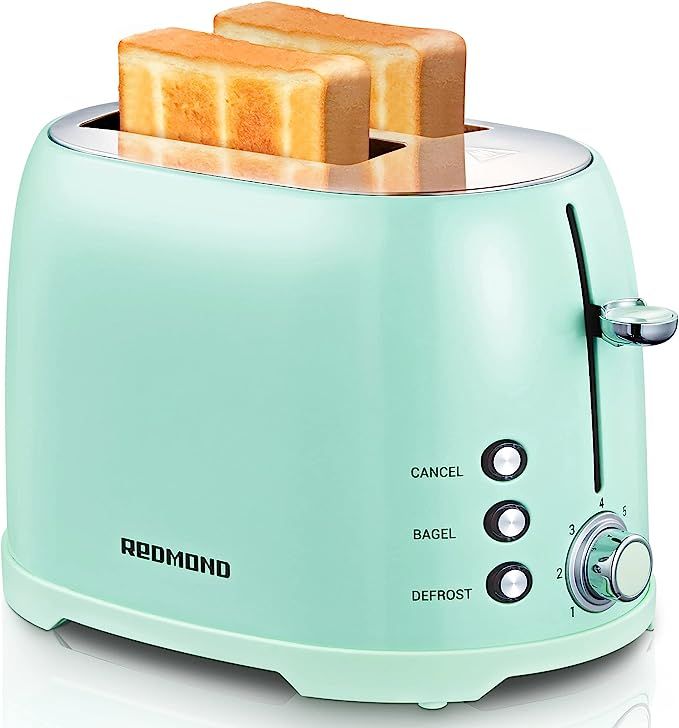 REDMOND Toaster 2 Slice, Retro Aqua Green Stainless Steel Compact Bagel Toaster with 1.5” Extra... | Amazon (US)