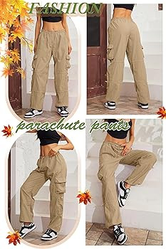 QYANGG Baggy Parachute Pants for Women Drawstring Elastic Low Waist Ruched Cargo Pants Multiple P... | Amazon (US)