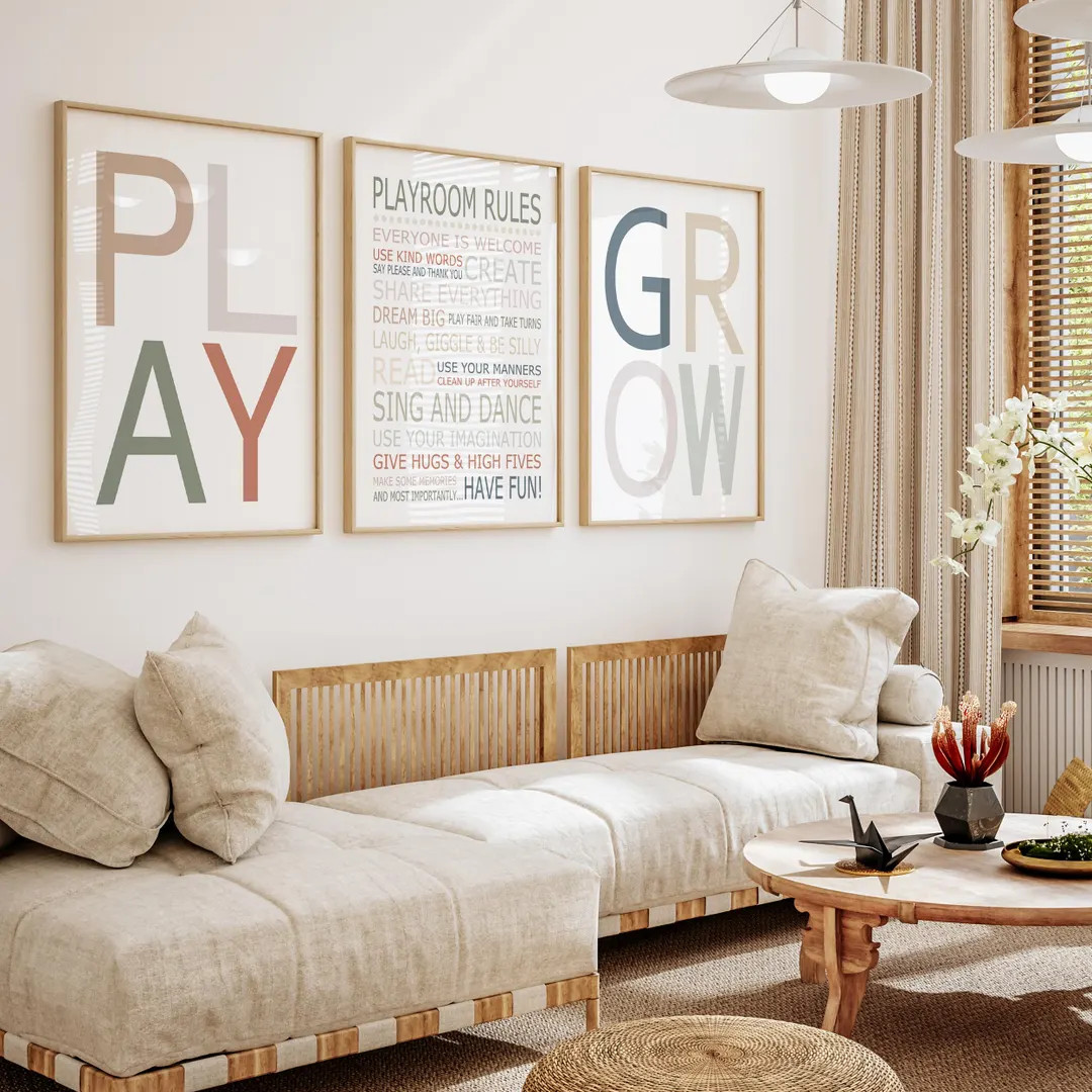Earthy Playroom Wall Art, Playroom Rules Sign, Muted Playroom Decor, Earth Tone Playroom Art, Pla... | Etsy (US)