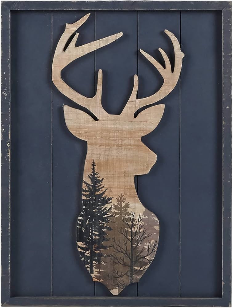 NIKKY HOME Cabin Wall Decor, Decorative Deer Wood Framed Forest Mountain Woodland Wildlife Lodge ... | Amazon (US)