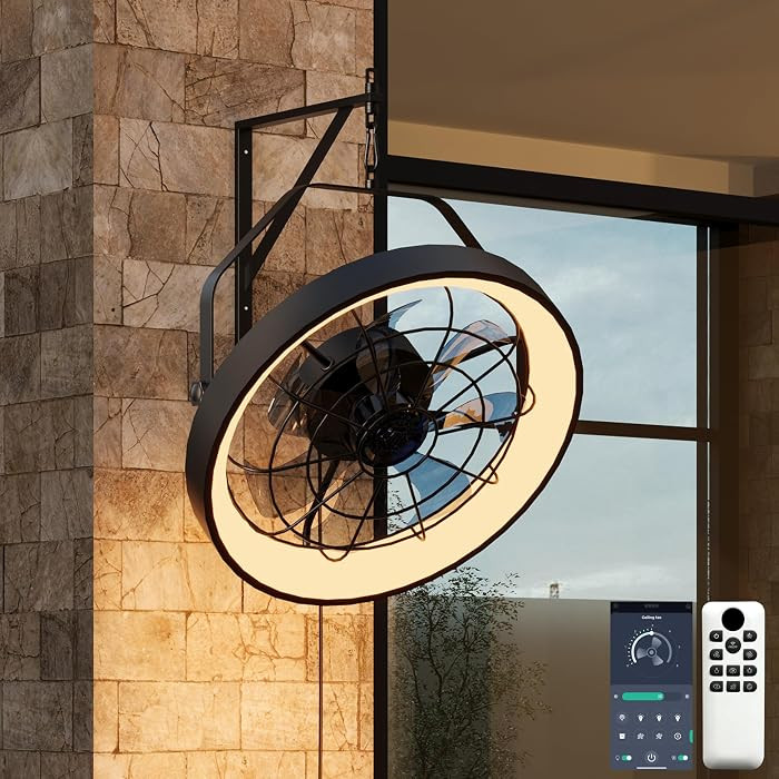 20" Wall Mount Fan with Light | Plug in - 3CCT Dimmable LED, 6-Speed, Smart Remote & APP Control,... | Amazon (US)