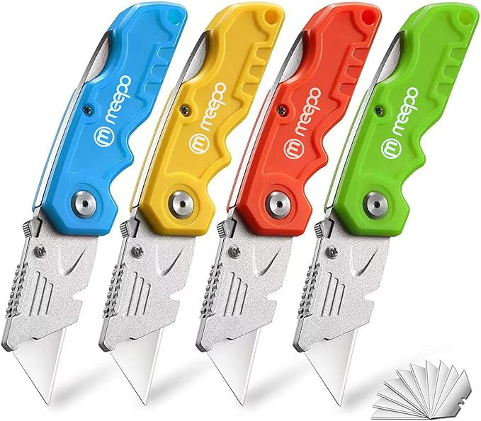 Box Cutter, 4-Pack Tough Folding Box Cutter for Heavy Duty Purpose, Razor Sharp Blade, Comfortabl... | Amazon (US)