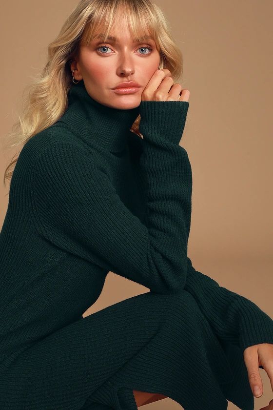 Sheerah Forest Green Turtleneck Midi Sweater Dress | Lulus (US)