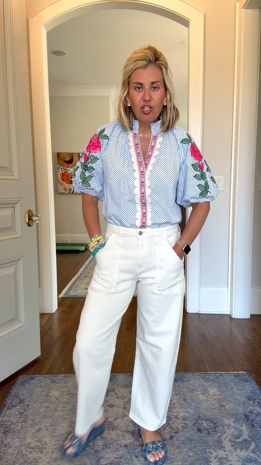 The details of this top are next level goodness!! I’ve paired it with these barrel jeans that we are wearing all year long! I’m in a small top, 26 jean and 38.5 (sized up 1/2) in the sandals. 

#LTKSeasonal #LTKdayinmylife #LTKWorkwear