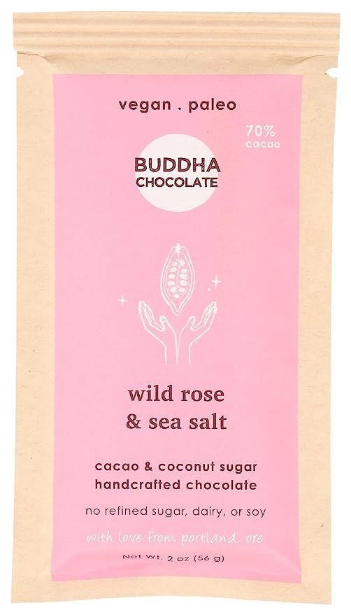 BUDDHA CHOCOLATE Wild Rose & Sea Salt Chocolate Bar, 2 OZ | Amazon (US)