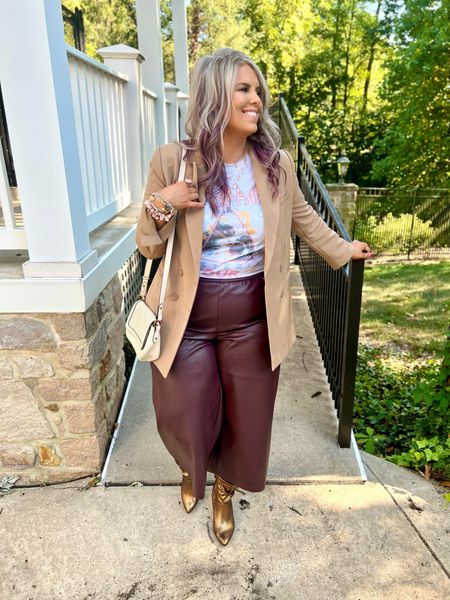 ✨SIZING•PRODUCT INFO✨
⏺ Cropped Faux Leather Pants •• sized down to L
⏺ Band Tee •• Med 
⏺ Tan Double Breasted Blazer •• sozed down to Med 
⏺ Brown Metallic Slouchy Boots •• linked similar 
⏺ Ivory Shoulder Bag •• Walmart 
⏺ Pearl Necklaces, Pearl Earrings, Pearl Bracelet •• Ettika 
⏺ Pink Bead Bracelets •• Kinsley Armelle 

👋🏼 Thanks for stopping by!

📍Find me on Instagram••YouTube••TikTok ••Pinterest ||Jen the Realfluencer|| for style, fashion, beauty and…confidence!

🛍 🛒 HAPPY SHOPPING! 🤩

#walmart #walmartfinds #walmartfind #founditatwalmart #walmart style #walmartfashion #walmartoutfit #walmartlook  #blazer #blazerstyle #blazerfashion #blazerlook #blazeroutfit #blazeroutfitinspo #blazeroutfitinspiration #graphic #tee #graphictee #graphicteeoutfit #tshirt #graphictshirt #t-shirt #band #bandtee #graphicteelook #graphicteestyle #graphicteefashion #graphicteeoutfitinspo #graphicteeoutfitinspiration #edgy #style #fashion #edgystyle #edgyfashion #edgylook #edgyoutfit #edgyoutfitinspo #edgyoutfitinspiration #edgystylelook  #leather #leggings #jeggings #leatherleggings #leatherjeggings #fauxleather #veganleather #fauxleatherleggings #veganleatherleggings #leatherleggingslook #leatherleggingsoutfit #leatherleggingstyle #leatherleggingsoutfitidea #leatherleggingsfashion #leatherleggings #style #inspo #leatherleggingsinspo #fall #falloutfit #fallfashion #fallstyle #falloutfitidea #falloutfitinspo #autumn #autumnstyle #autumnfashion #autumnoutfit  #neutral #neutrals #neutraloutfit #neatraloutfits #neutrallook #neutralstyle #neutralfashion #neutraloutfitinspo #neutraloutfitinspiration 
#under10 #under20 #under30 #under40 #under50 #under60 #under75 #under100
#affordable #budget #inexpensive #size14 #size16 #size12 #medium #large #extralarge #xl #curvy #midsize #blogger #vlogger
budget fashion, affordable fashion, budget style, affordable style, curvy style, curvy fashion, midsize style, midsize fashion

#LTKmidsize #LTKstyletip #LTKfindsunder50
