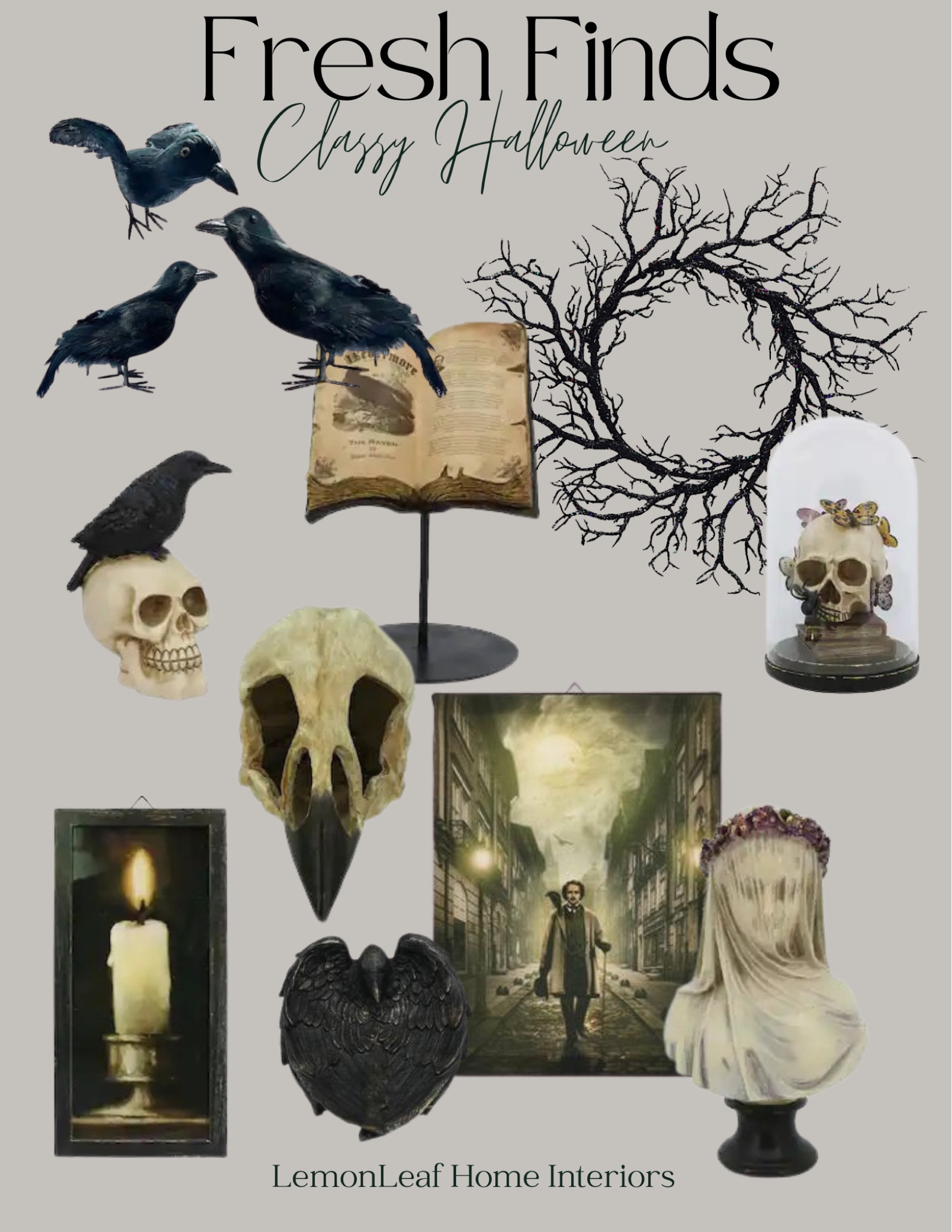 Spooky season but make it classy. Love these simple Edgar Allen Poe inspired pieces. From the crows to the wall hanging, make a themed entryway with classic style. 

#LTKfindsunder50 #LTKhome #LTKHalloween