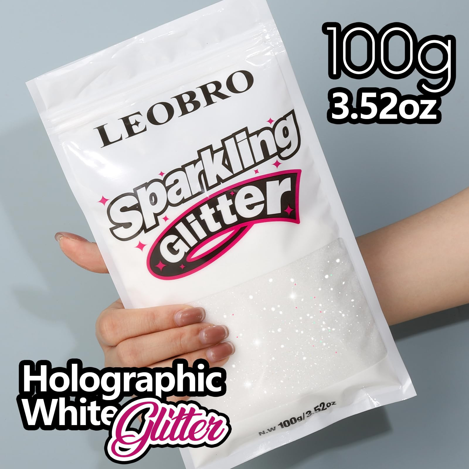 LEOBRO White Glitter, 100 g / 3.5 oz Holographic Fine Glitter for Crafts, Resin, Flowers, Jewelry Keychains Decorations | Amazon (US)