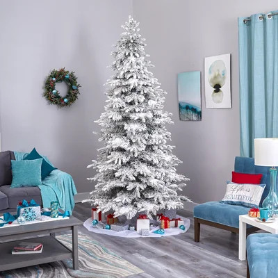 Flocked Artificial Fir Cashmere Christmas Tree with LED Lights | Wayfair North America