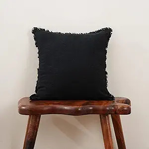 Linen Fringed Throw Pillow Cover - Soft Cozy Boho Cushion Covers with Tassel for Couch Sofa Farmh... | Amazon (US)