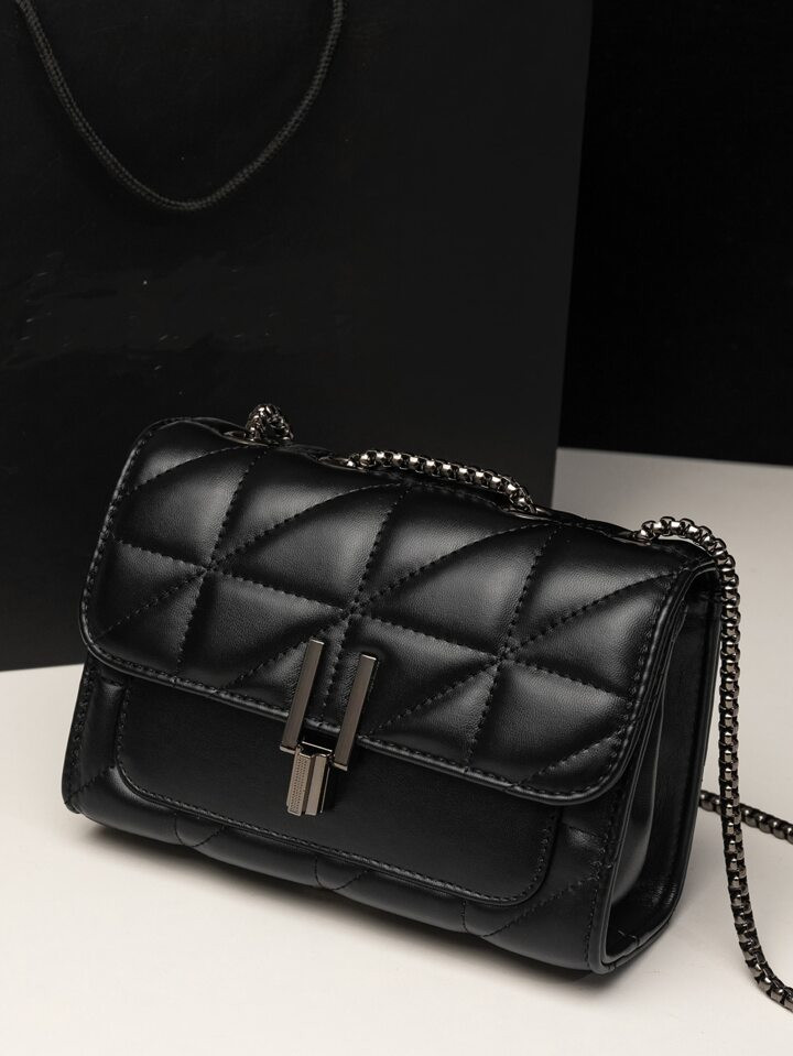 Leve, Casual De Negócios Mini Metal Lock Acolchoado Aba Corrente Bolsa De Ombro, Bolsa De Embrea... | SHEIN