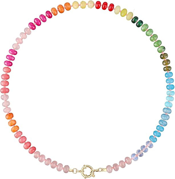 LALAPPLE Colorful Beaded Gemstone Necklace for Women, Boho Rainbow Bead Choker with Natural Stone... | Amazon (US)