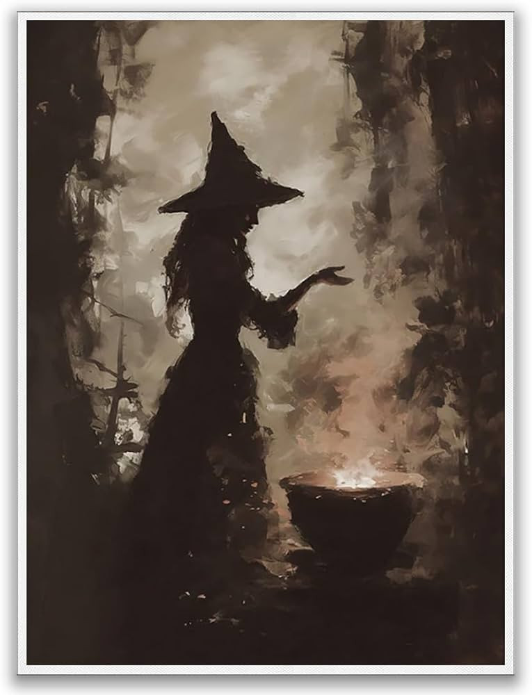 Halloween Witchy Canvas Print posters Whimsy Witch Gallery Wall Art Dark Academy Gothic Witch Dec... | Amazon (US)