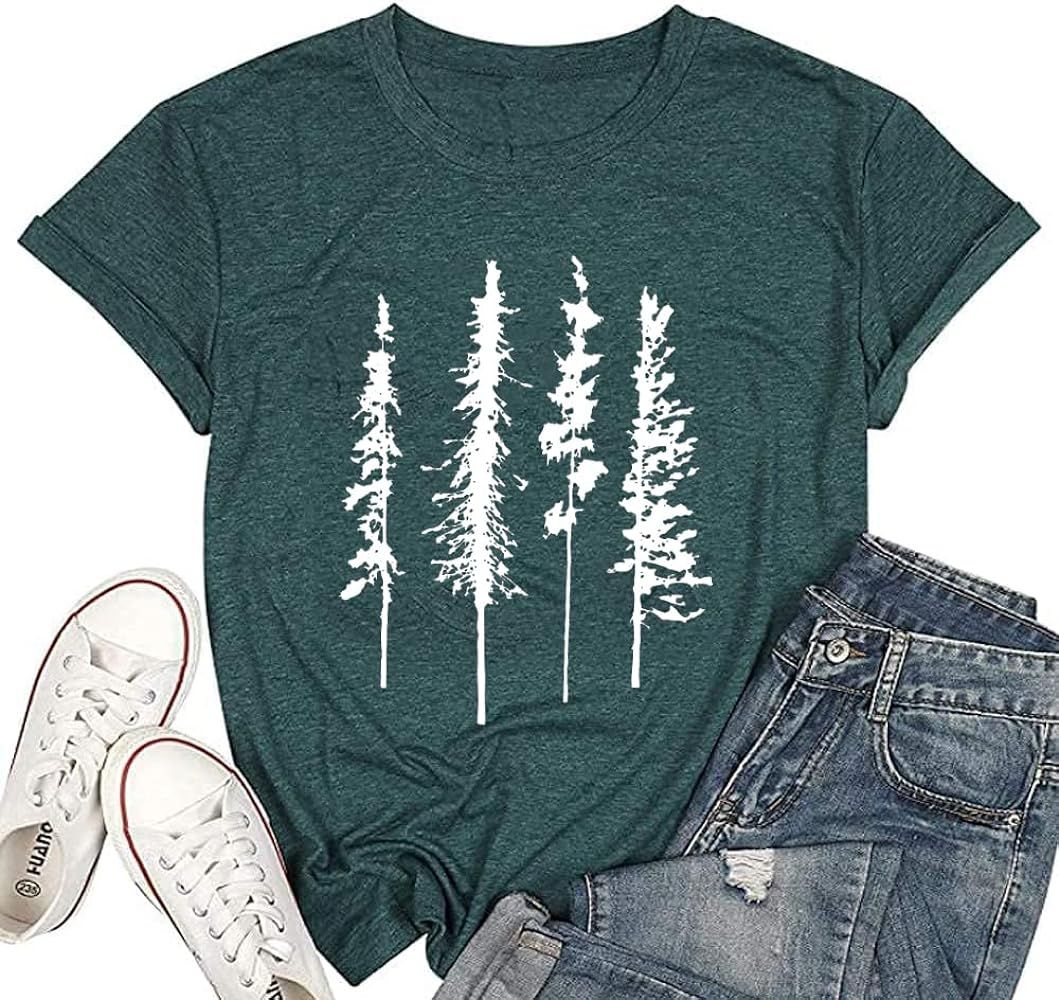 Funny Graphic Women Skinny Pine Tree Shirt Summer Hiking Camping Athletic Tees Nature Casual Comf... | Amazon (US)