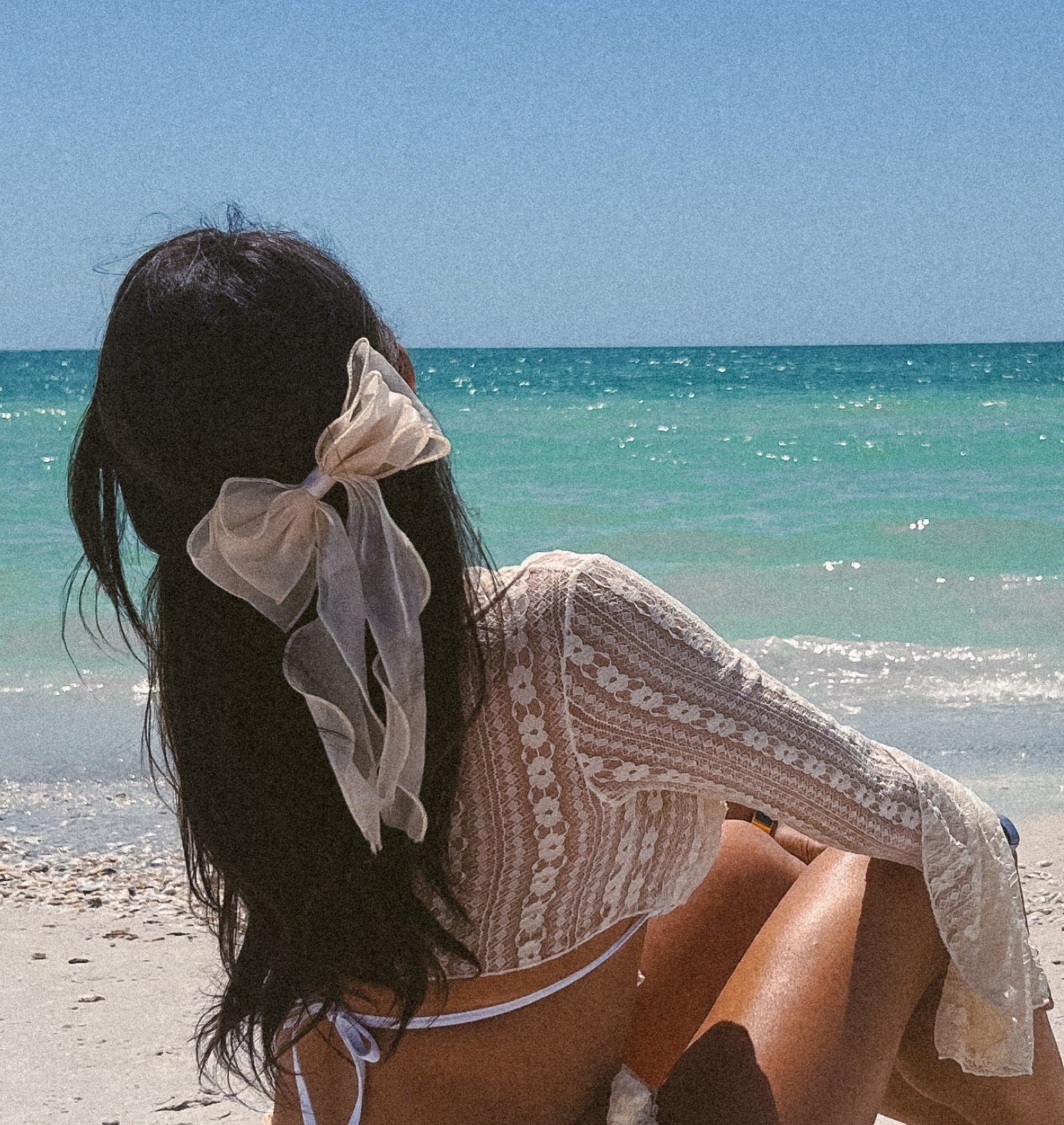 2pcs/set Women ' Black & White Long Ribbon Bow Hair Clips