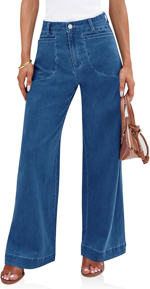 Cicy Bell - Pantalones de mezclilla para mujer, de pierna ancha, de tiro alto, elásticos, holgad... | Amazon (US)