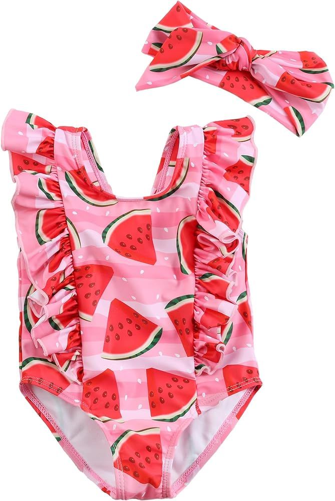 Baby Girl Swimsuit Ruffle One Piece Bathing Suit Newborn Infant Girl Cute Sleeveless Summer Beach... | Amazon (US)