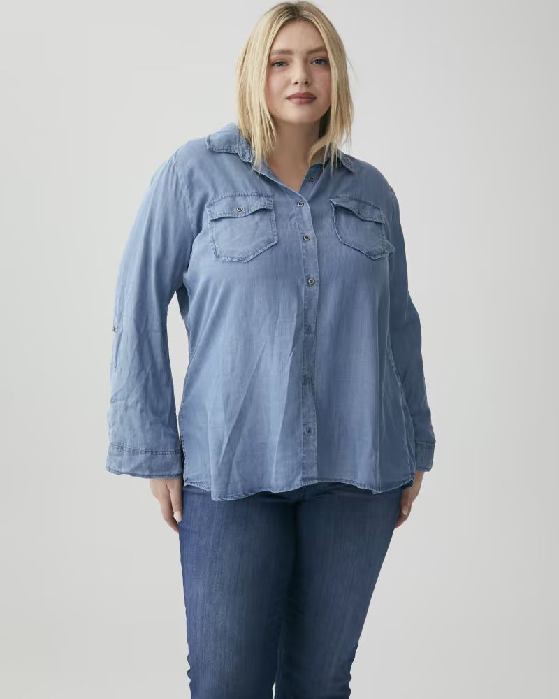 Myla Plus Size Button-Down Chambray Shirt | Dia&Co | Dia & Co