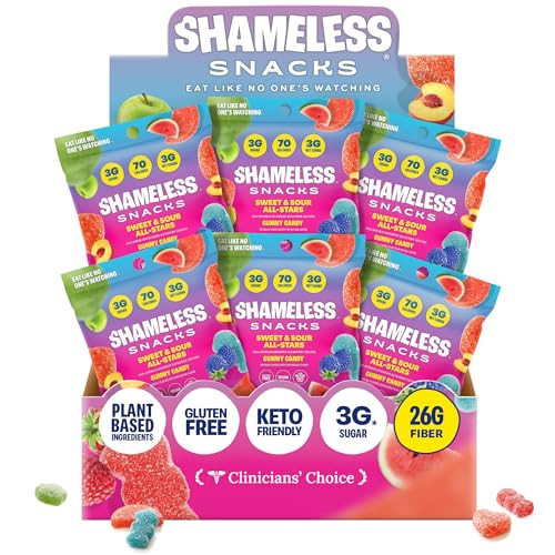 Shameless Snacks Sweet & Sour All-Stars Mixed Bag - Sour Candy & Fruit Snacks, 5 Flavors Per Bag Gummy Candy, Keto Snacks 3g Sugar Gluten Free Vegan for Kids & Adults | Amazon (US)