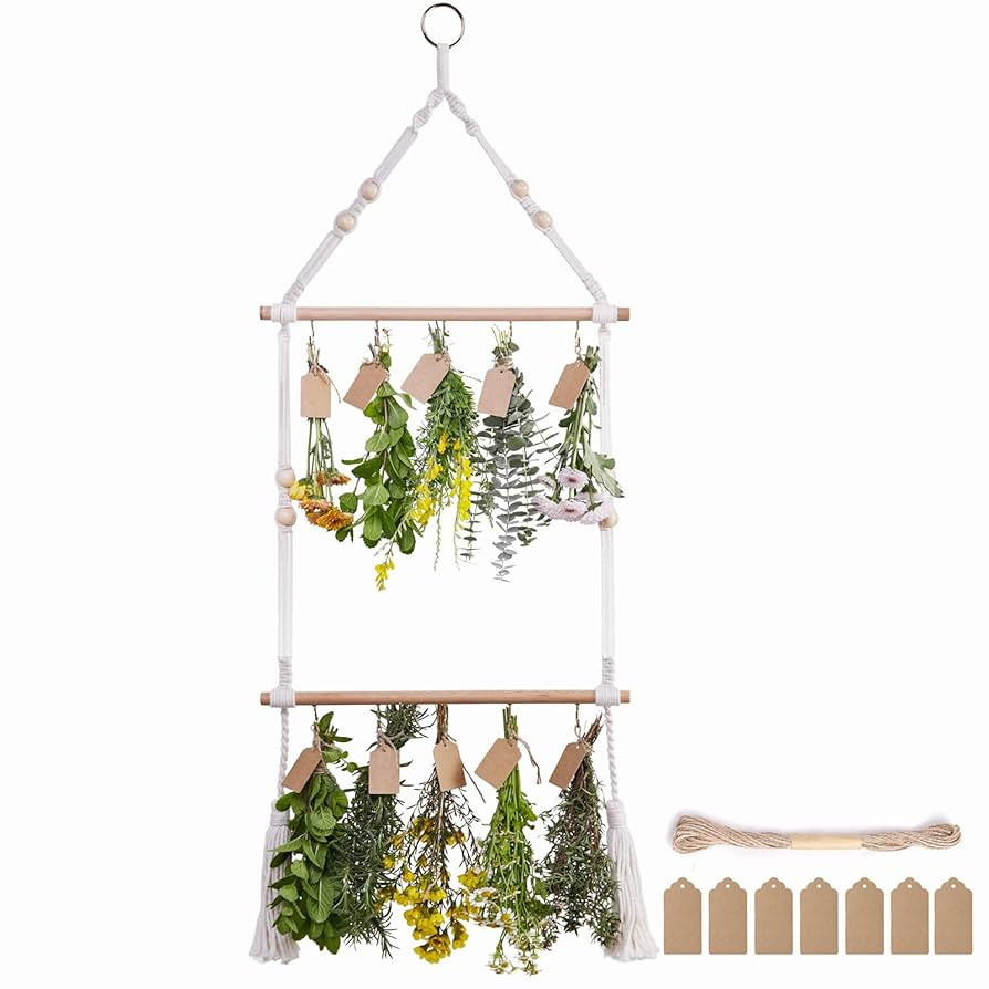 2Tier Herb Drying Rack Flower Drying with 25PCS Brown Gift Tags and 32ft Natural Jute Twine herb ... | Amazon (US)