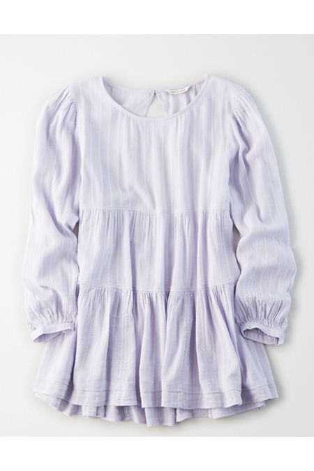 AE Long Sleeve Tiered Babydoll Top | American Eagle Outfitters (US & CA)