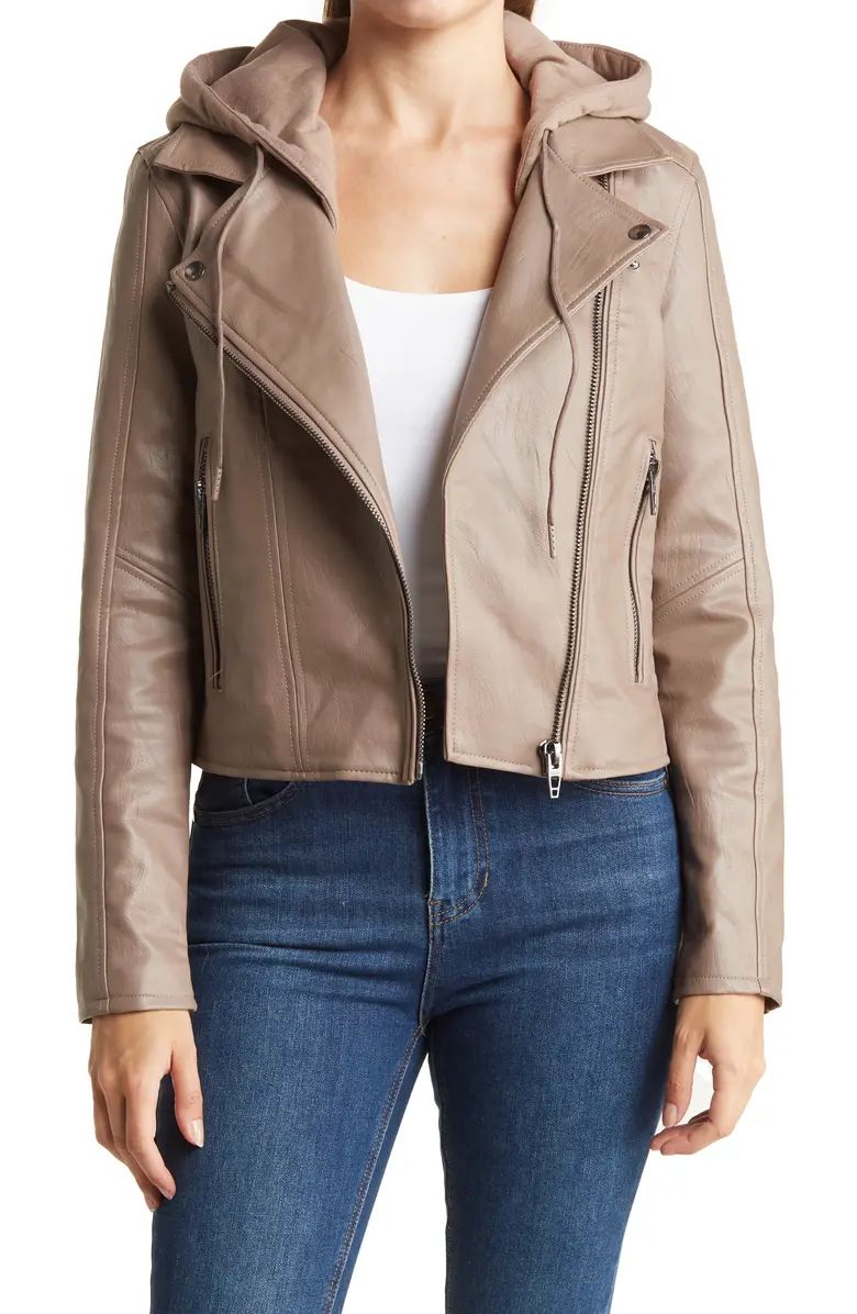 Faux Leather Hooded Crop Moto Jacket | Nordstrom Rack