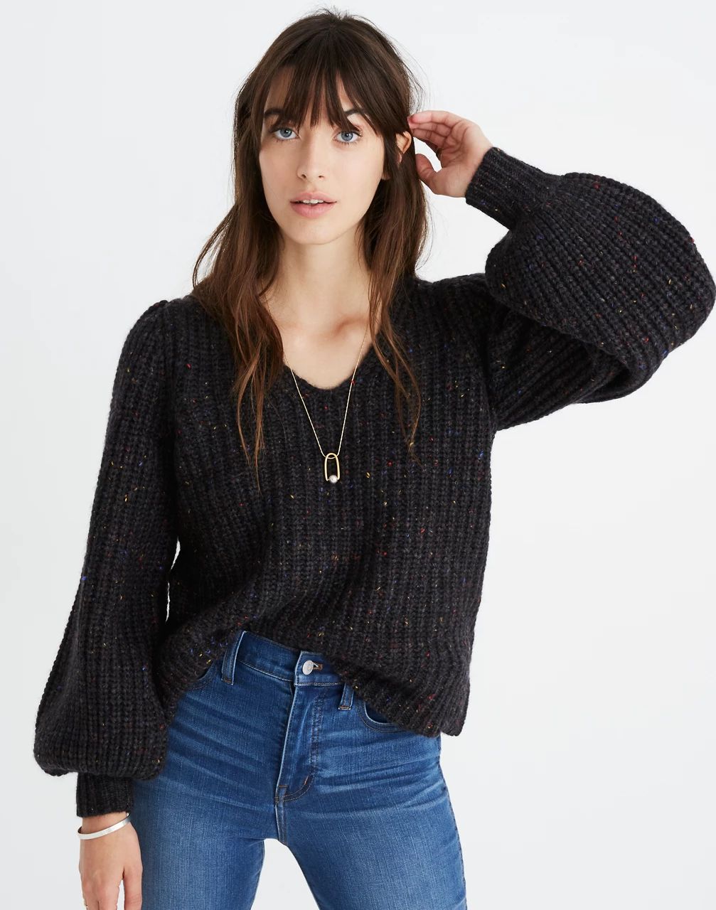 V-Neck Puff-Sleeve Sweater | Madewell